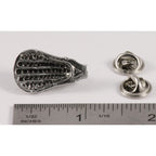 A handcrafted La Crosse Small Head Pin next to a ruler, available for sale at Creativeartisan.com - the image offers a sense of scale