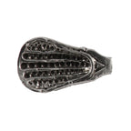 Detailed Antique Pewter La Crosse Small Head Pin that can be worn on a hat, jacket, backpack, etc.