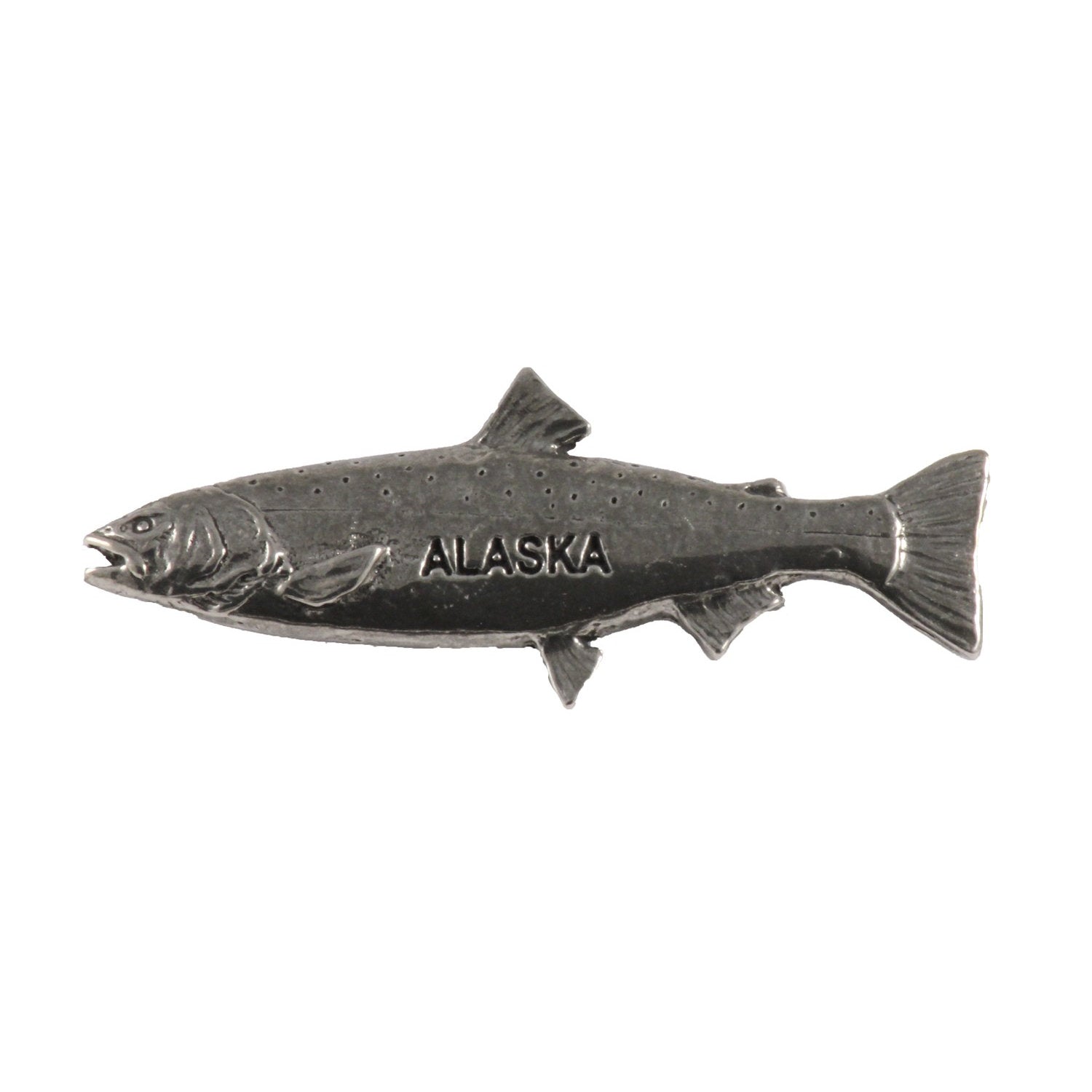 Detailed Antique Pewter Coho / Silver Salmon Alaska Pin that can be worn on a hat, jacket, backpack, etc.
