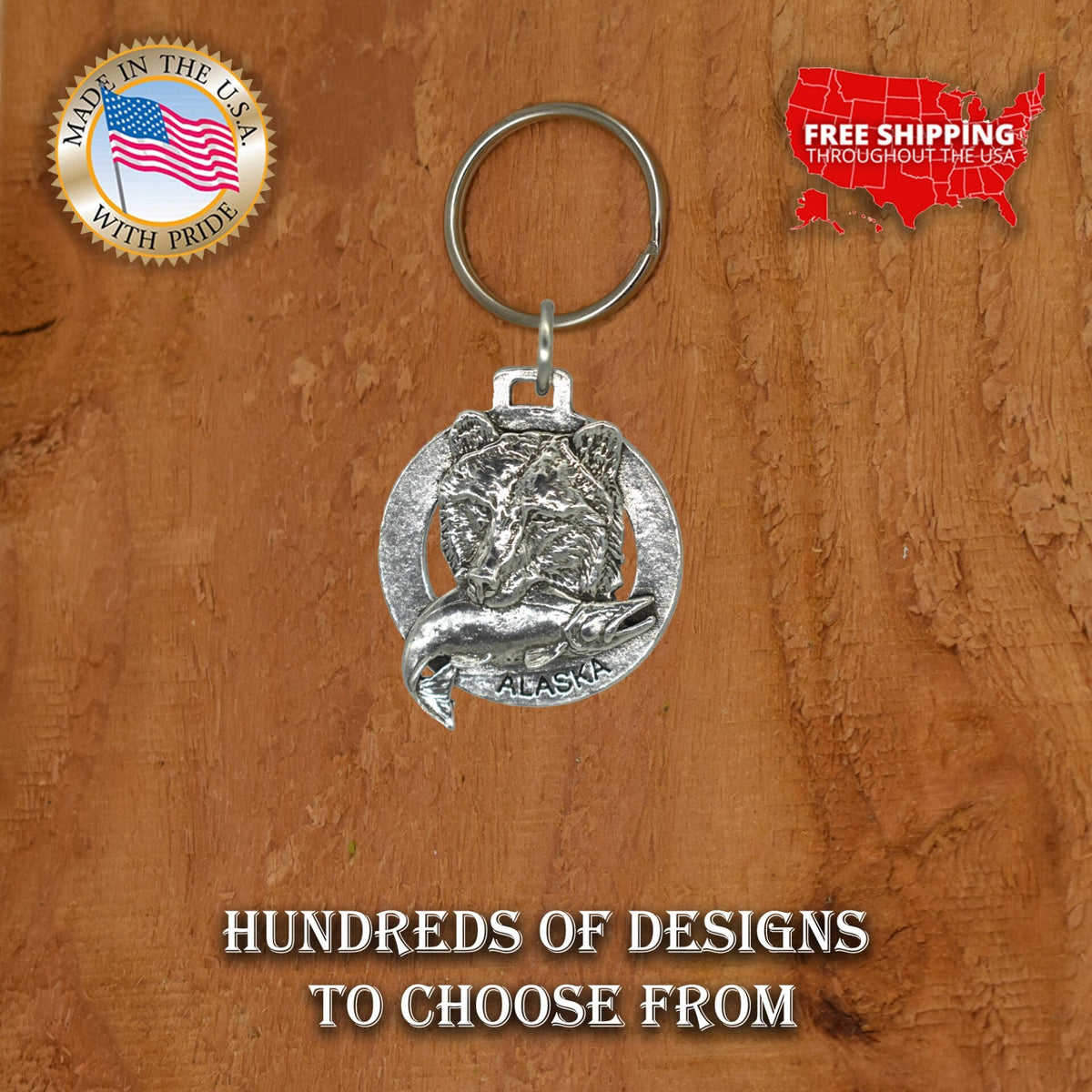 Grizzly with Salmon Alaska Keychain A610KC