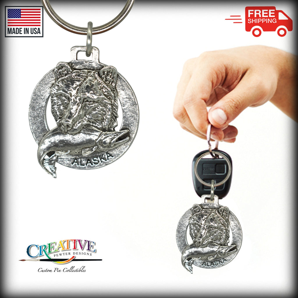 Grizzly with Salmon Alaska Keychain A610KC