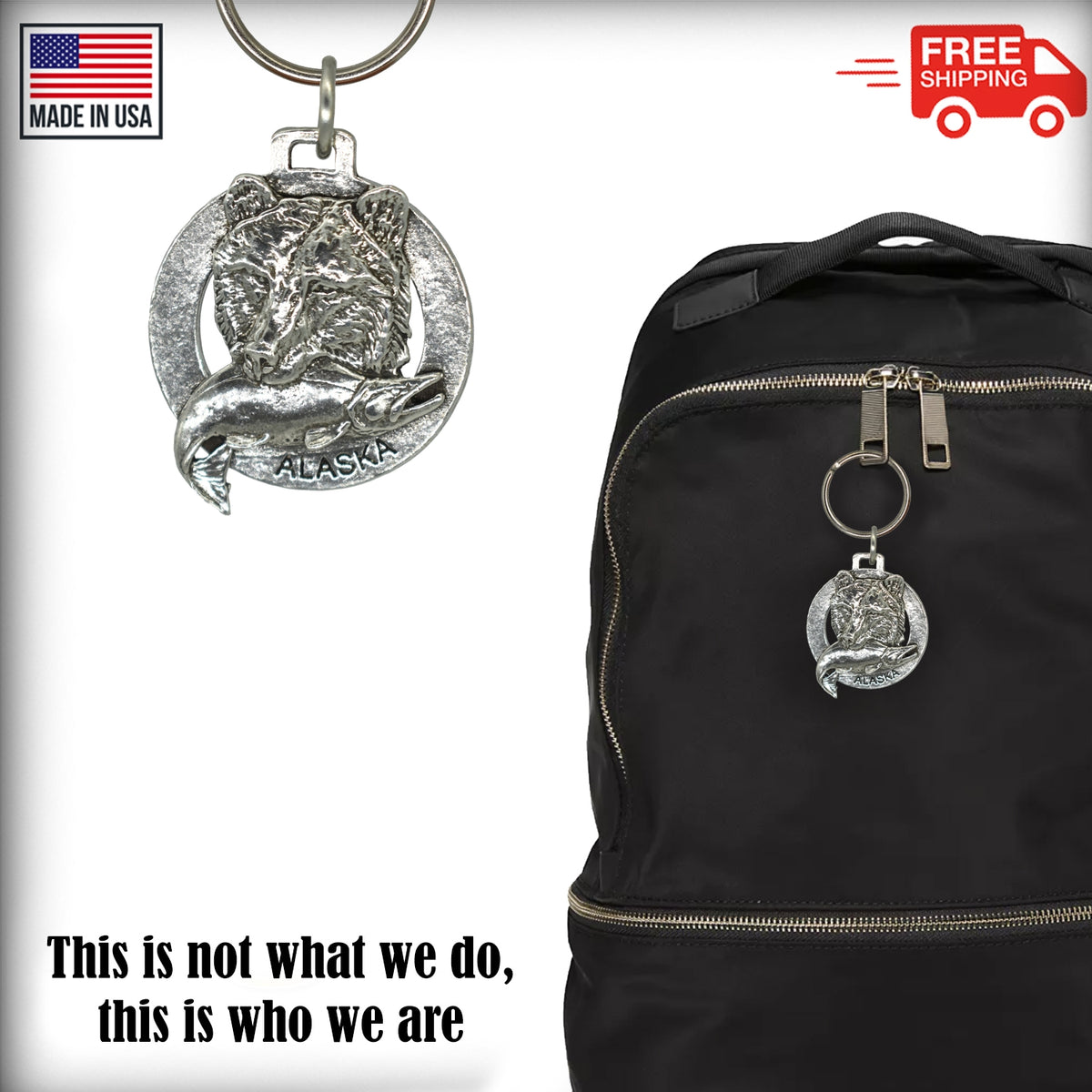 Grizzly with Salmon Alaska Keychain A610KC