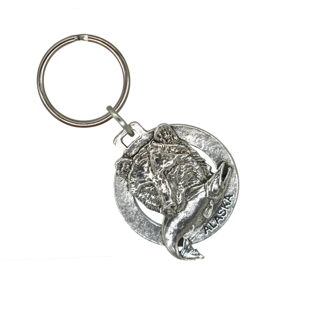 Grizzly with Salmon Alaska Keychain A610KC