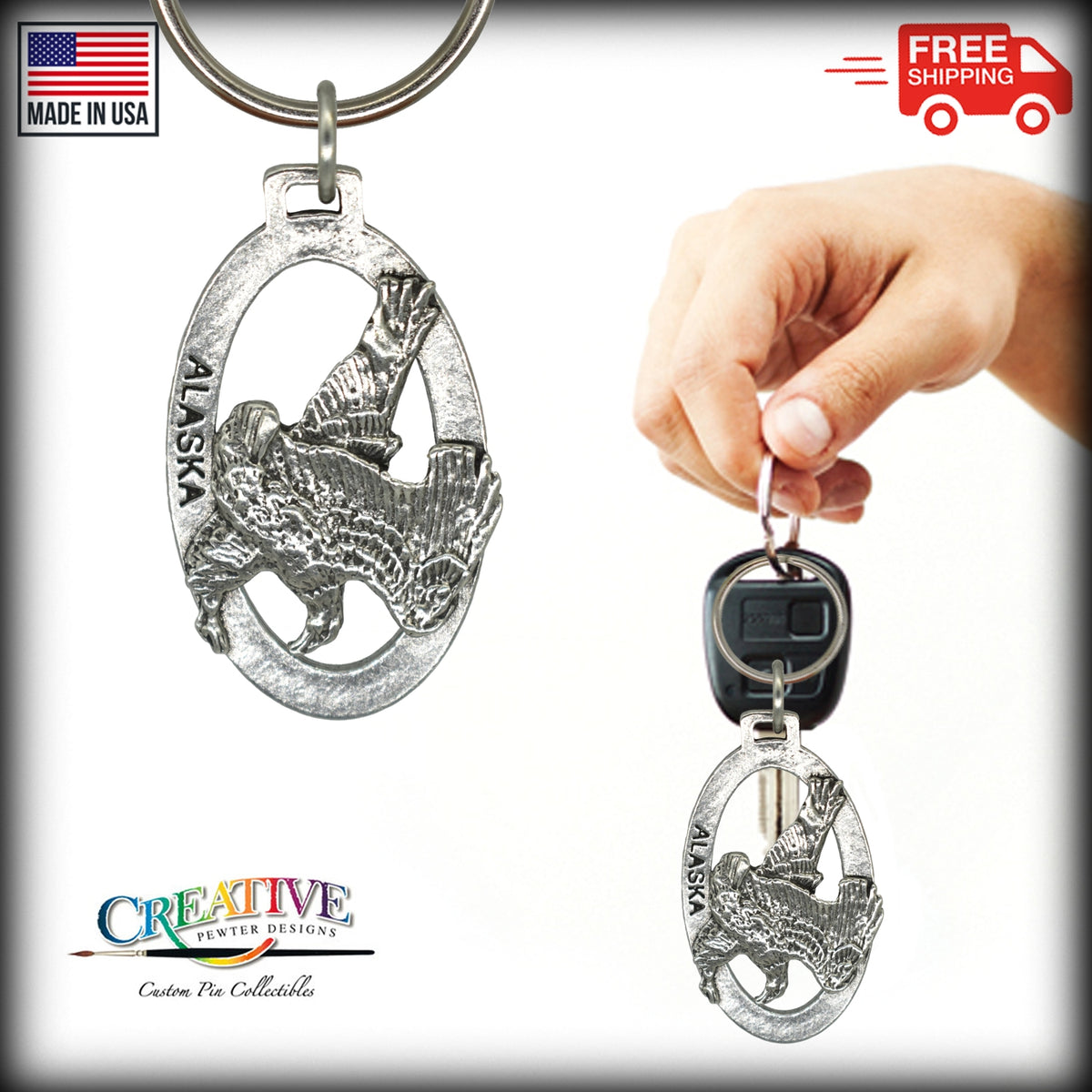 Alaska Bald Eagle Flying Keychain A618KC