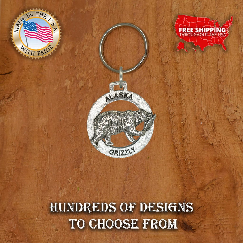 Alaska Grizzly Walking with Salmon Keychain A626KC