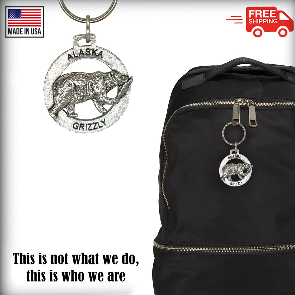 Alaska Grizzly Walking with Salmon Keychain A626KC