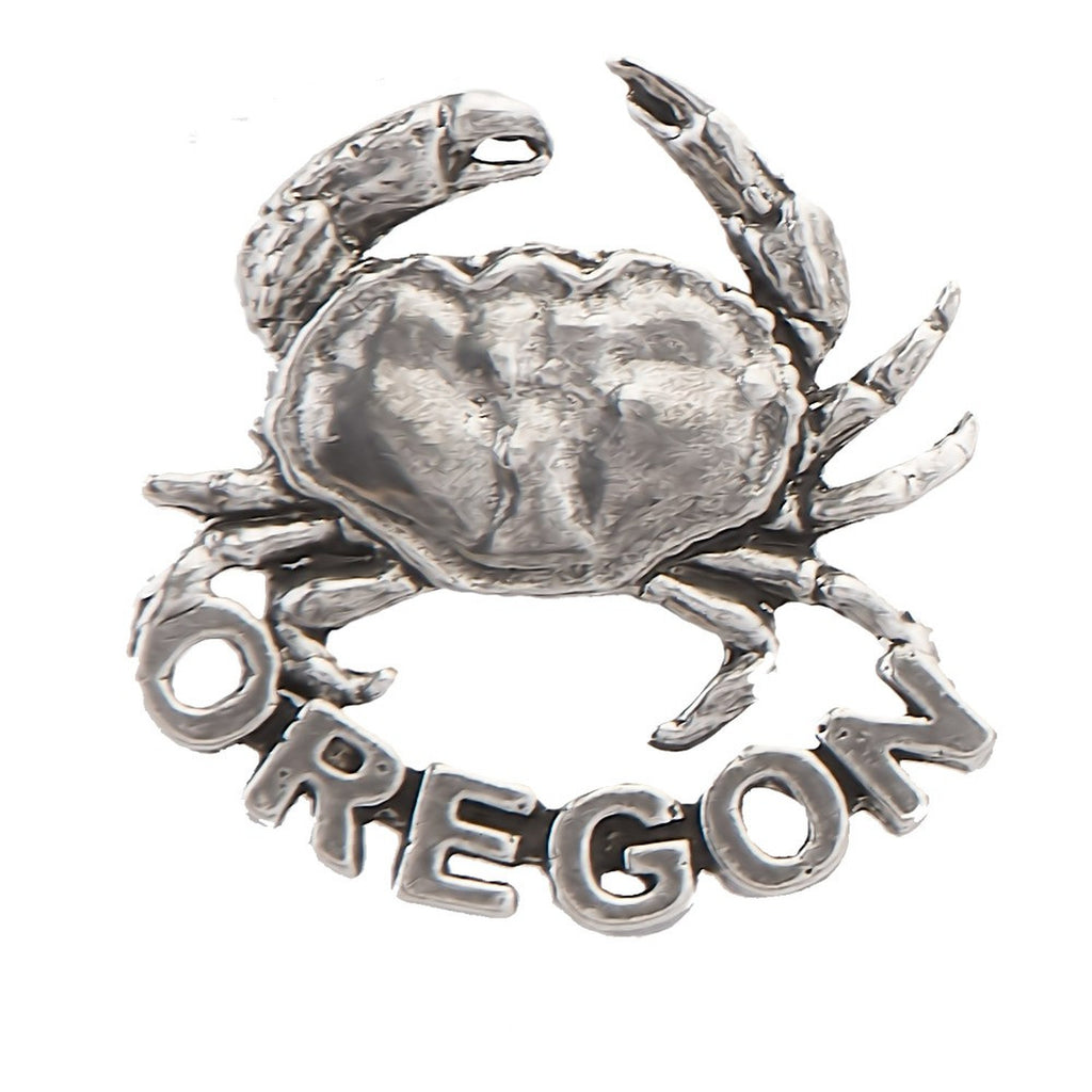 Detailed Antique Pewter Dungeness Crab Oregon Pin that can be worn on a hat, jacket, backpack, etc.