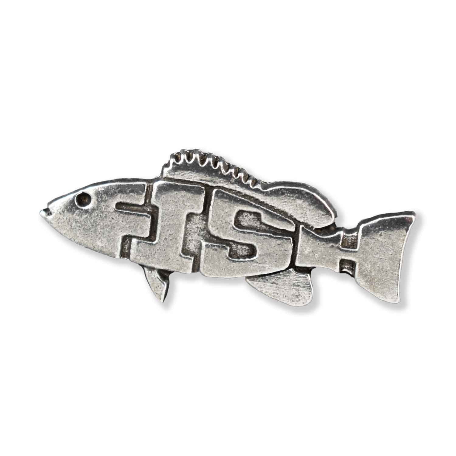 Detailed Antique Pewter Fish Pin that can be worn on a hat, jacket, backpack, etc.
