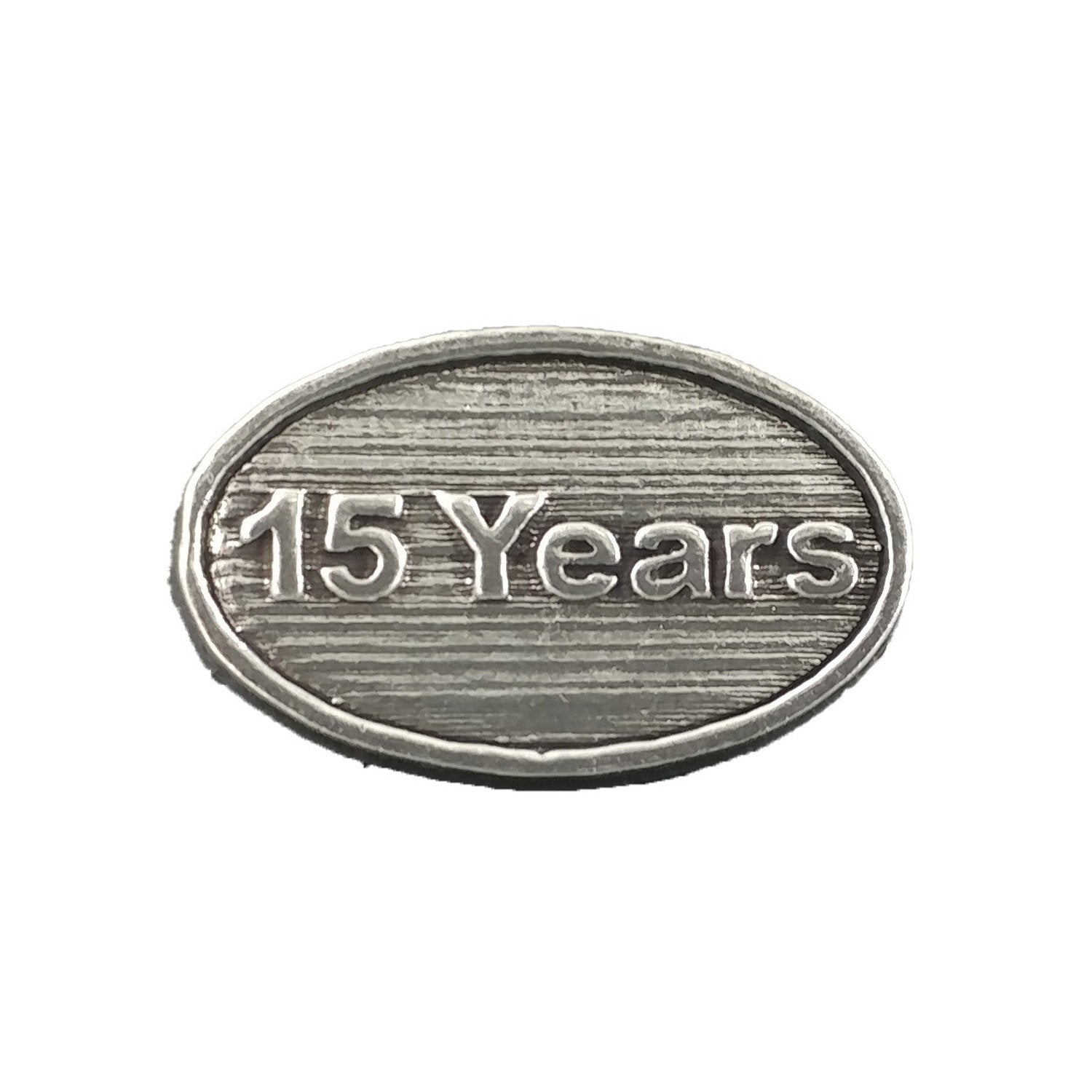 Detailed Antique Pewter 15 Year Pin that can be worn on a hat, jacket, backpack, etc.