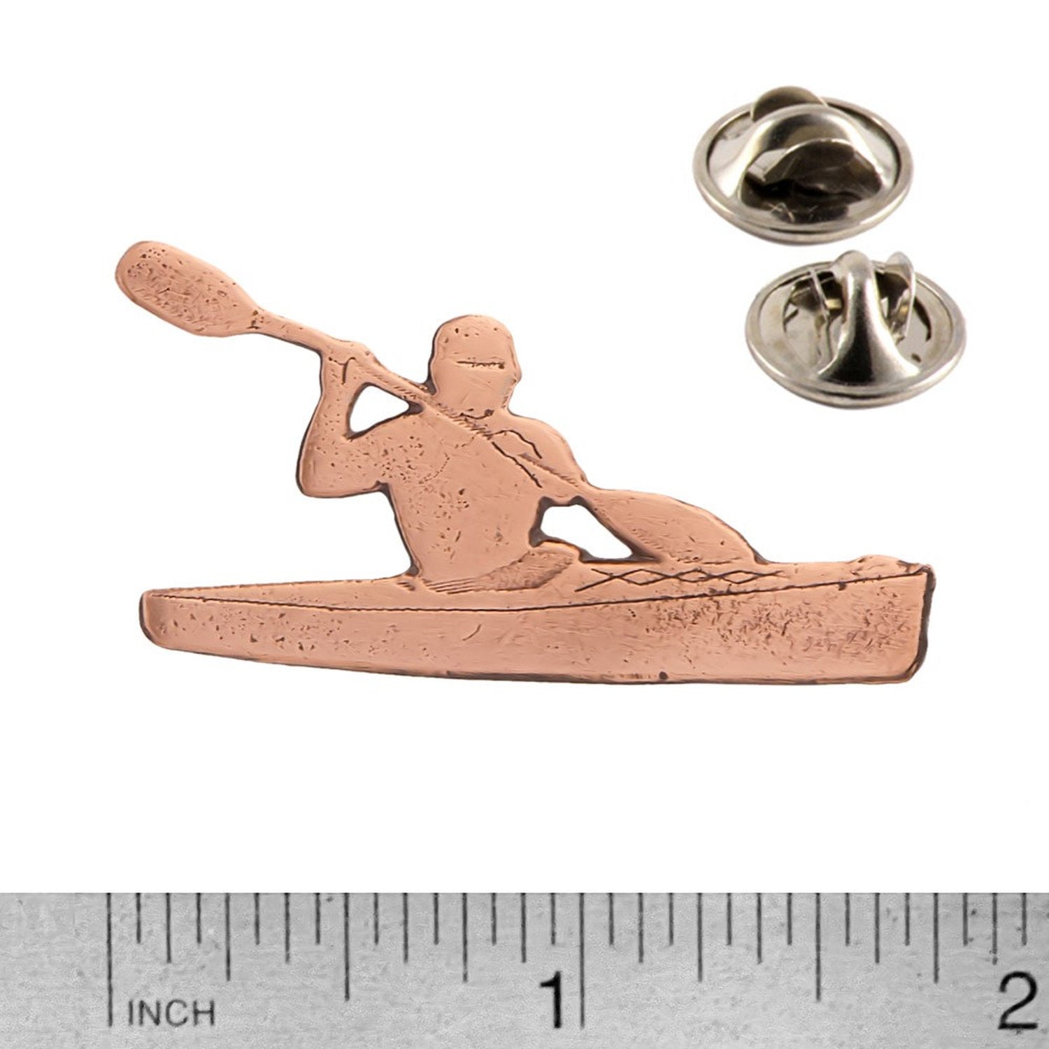 A handcrafted Killer Whale Orca Alaska Pin next to a ruler, available for sale at Creativeartisan.com - the image offers a sense of scale