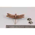 A handcrafted Dragon Fly Pin next to a ruler, available for sale at Creativeartisan.com - the image offers a sense of scale