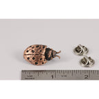 A handcrafted Ladybug Pin next to a ruler, available for sale at Creativeartisan.com - the image offers a sense of scale