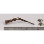 A handcrafted Side By Side Shotgun Pin next to a ruler, available for sale at Creativeartisan.com - the image offers a sense of scale