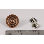 A handcrafted Shotgun Shell Brass 20 Gage Pin next to a ruler, available for sale at Creativeartisan.com - the image offers a sense of scale