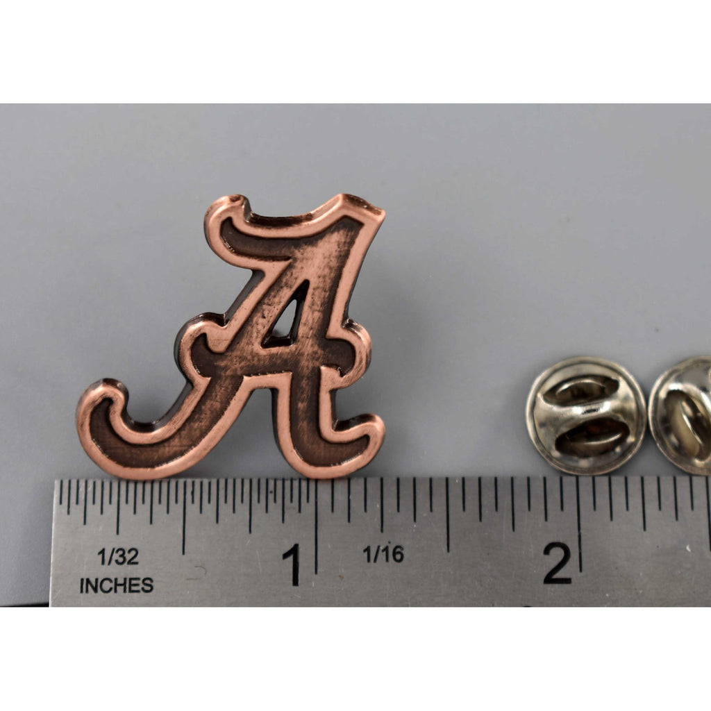 A handcrafted Fancy A Pin next to a ruler, available for sale at Creativeartisan.com - the image offers a sense of scale