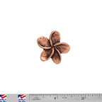 A handcrafted Frangipani Flower Pin next to a ruler, available for sale at Creativeartisan.com - the image offers a sense of scale