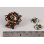 A handcrafted Rose Flower Pin next to a ruler, available for sale at Creativeartisan.com - the image offers a sense of scale