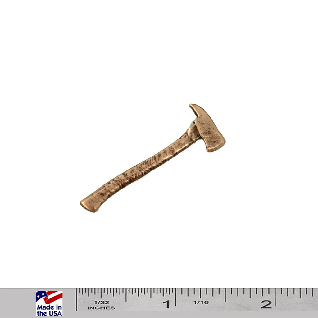 A handcrafted Firemans Axe Small Pin next to a ruler, available for sale at Creativeartisan.com - the image offers a sense of scale