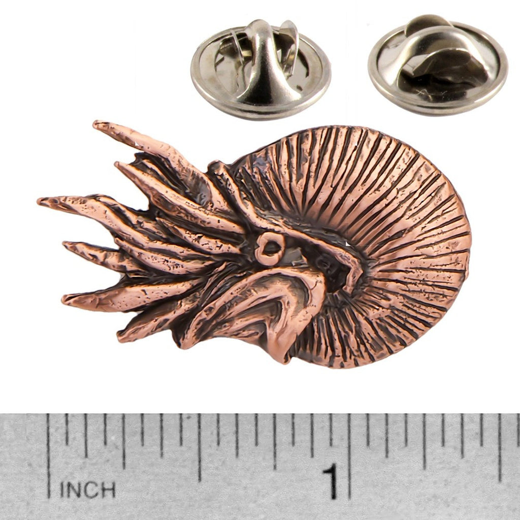 A handcrafted Nautilus Pin next to a ruler, available for sale at Creativeartisan.com - the image offers a sense of scale