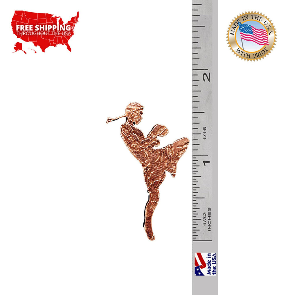A handcrafted Muay Thai Fighter Pin next to a ruler, available for sale at Creativeartisan.com - the image offers a sense of scale