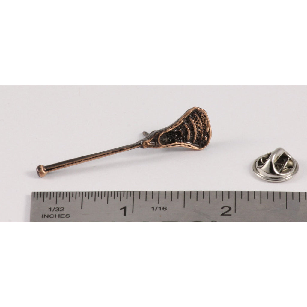 A handcrafted La Crosse Modern Stick Pin next to a ruler, available for sale at Creativeartisan.com - the image offers a sense of scale
