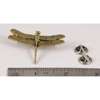 A handcrafted Dragon Fly Pin next to a ruler, available for sale at Creativeartisan.com - the image offers a sense of scale