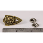 A handcrafted Broadhead With Turkey Pin next to a ruler, available for sale at Creativeartisan.com - the image offers a sense of scale