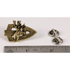 A handcrafted Broadhead With Deer Head Pin next to a ruler, available for sale at Creativeartisan.com - the image offers a sense of scale