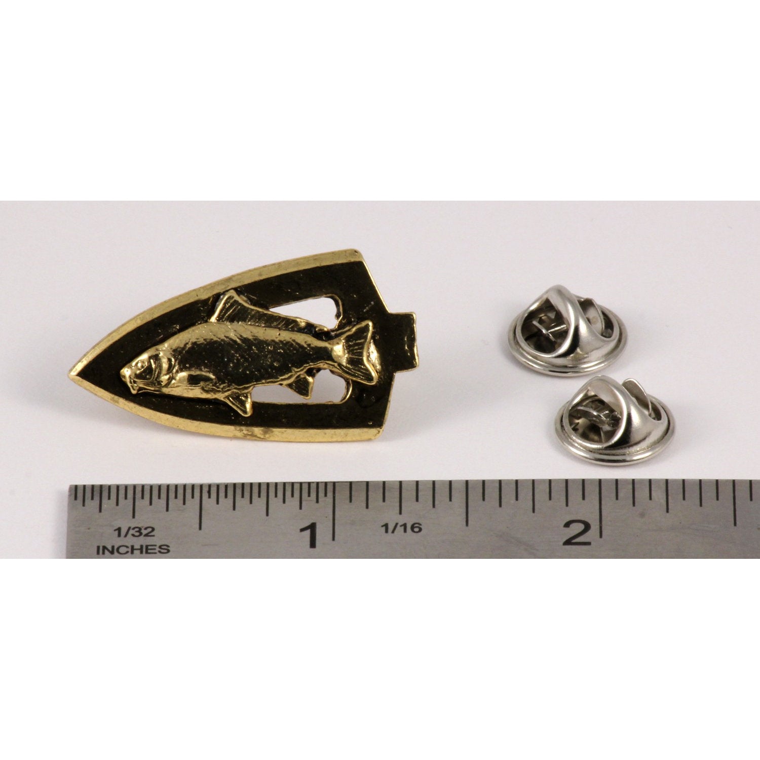 A handcrafted Broadhead With Carp Pin next to a ruler, available for sale at Creativeartisan.com - the image offers a sense of scale