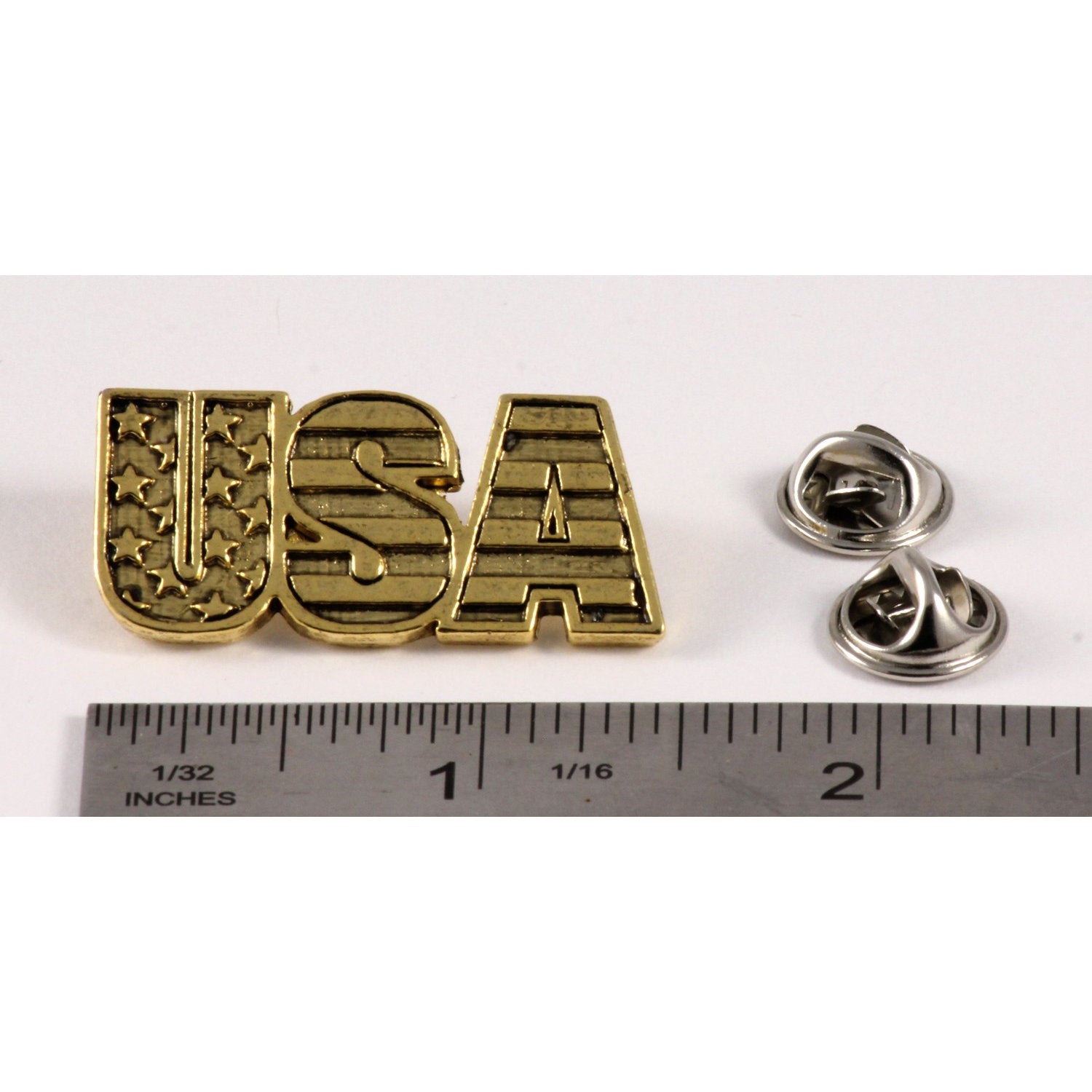 A handcrafted Usa Pin next to a ruler, available for sale at Creativeartisan.com - the image offers a sense of scale