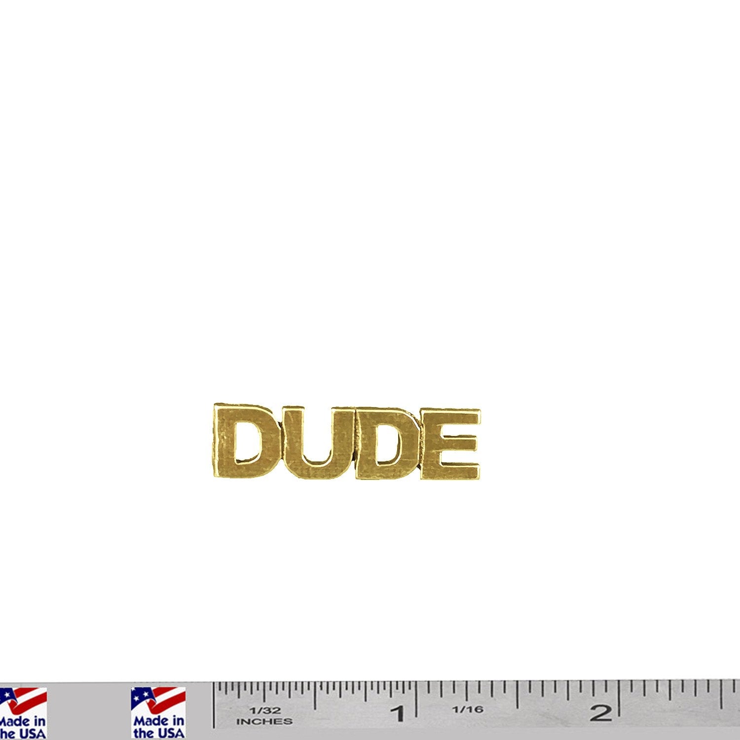 A handcrafted Dude Pin next to a ruler, available for sale at Creativeartisan.com - the image offers a sense of scale