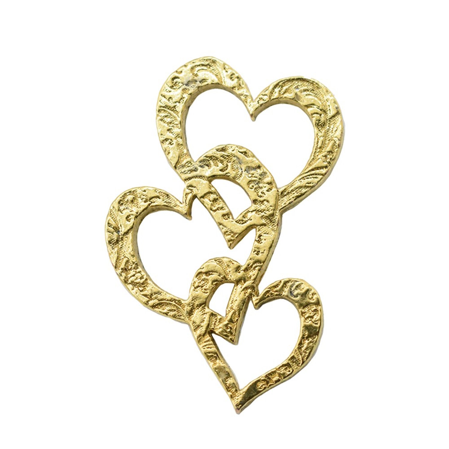 Detailed Gold Plated Triple Heart Pin that can be worn on a hat, jacket, backpack, etc.