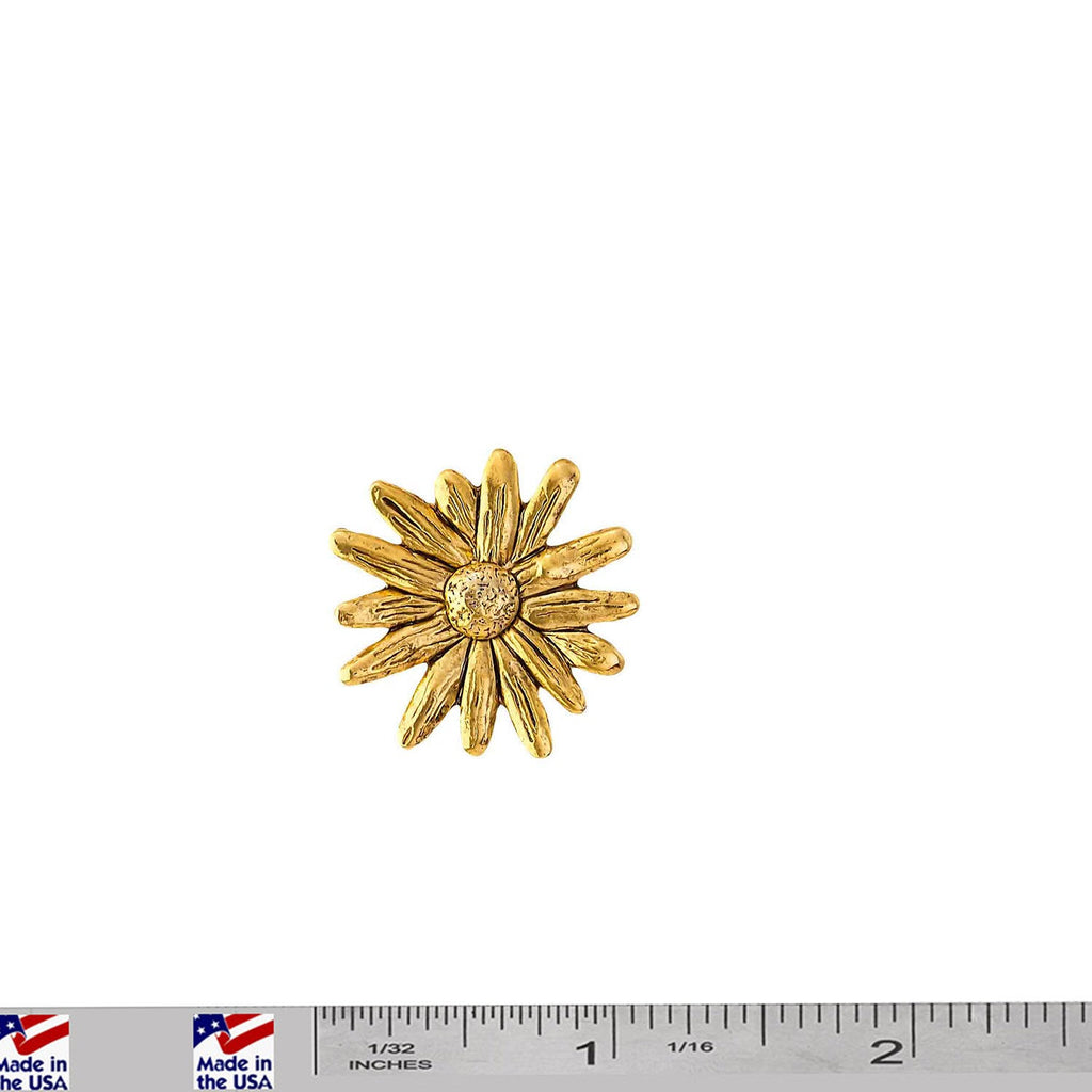 A handcrafted Daisy Pin next to a ruler, available for sale at Creativeartisan.com - the image offers a sense of scale