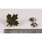 A handcrafted Canadian Maple Leaf Pin next to a ruler, available for sale at Creativeartisan.com - the image offers a sense of scale