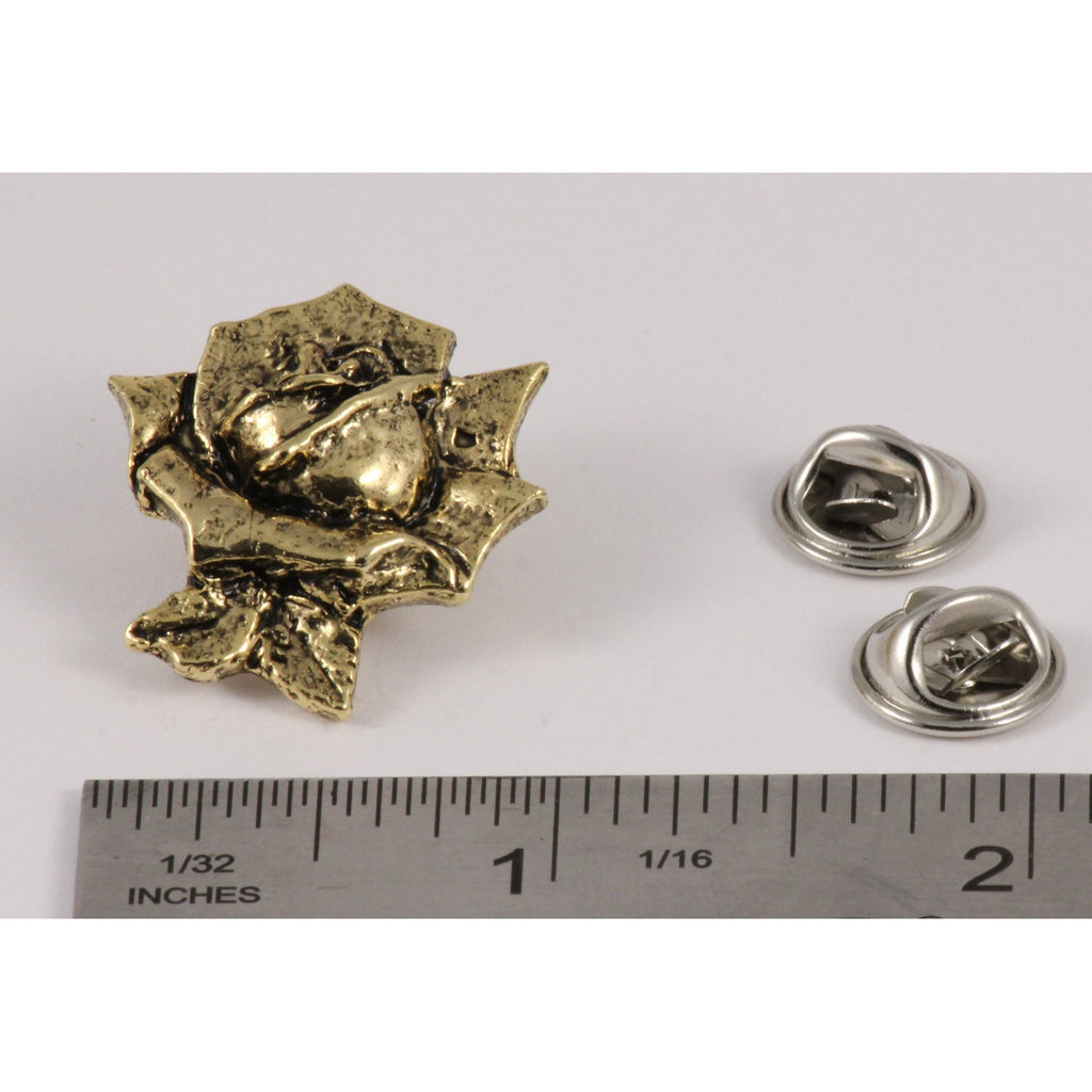 A handcrafted Rose Flower Pin next to a ruler, available for sale at Creativeartisan.com - the image offers a sense of scale