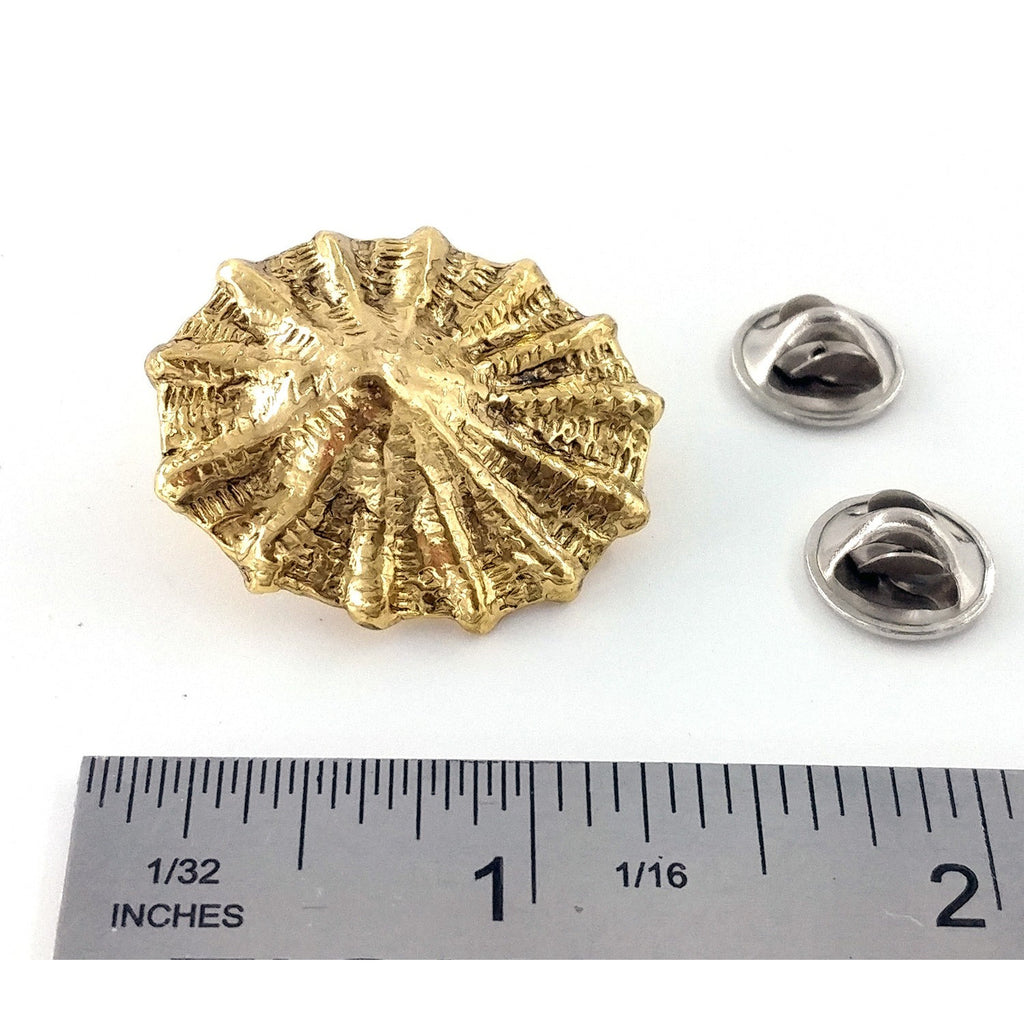 A handcrafted Limpet Pin next to a ruler, available for sale at Creativeartisan.com - the image offers a sense of scale