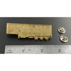 A handcrafted Semi Truck Trailer Pin next to a ruler, available for sale at Creativeartisan.com - the image offers a sense of scale