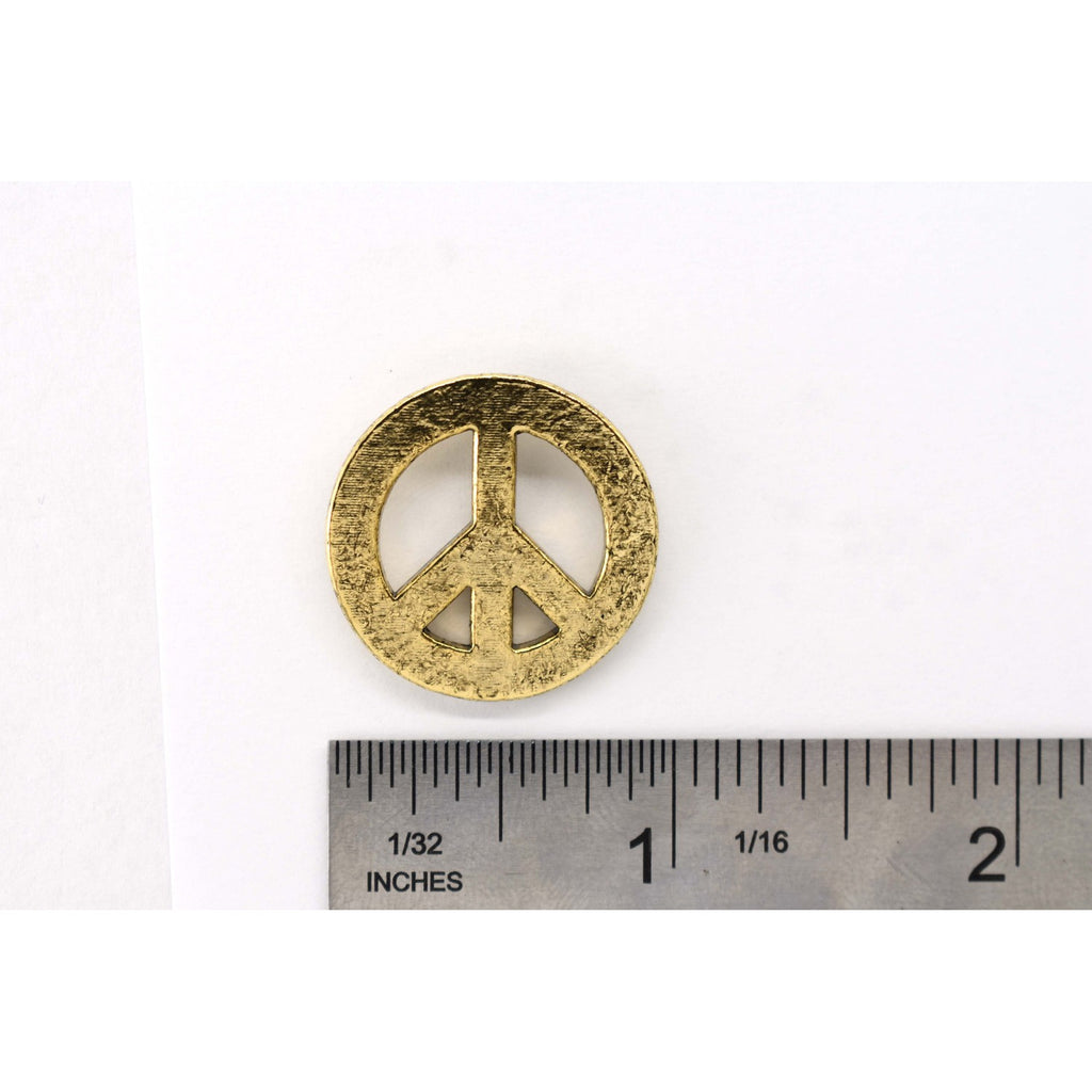 A handcrafted Peace Sign Plain Pin next to a ruler, available for sale at Creativeartisan.com - the image offers a sense of scale
