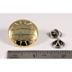 A handcrafted Soccer Ball W Lines Pin next to a ruler, available for sale at Creativeartisan.com - the image offers a sense of scale