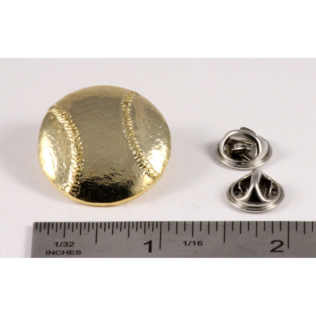 A handcrafted Baseball Pin next to a ruler, available for sale at Creativeartisan.com - the image offers a sense of scale