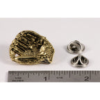 A handcrafted Baseball Glove Pin next to a ruler, available for sale at Creativeartisan.com - the image offers a sense of scale