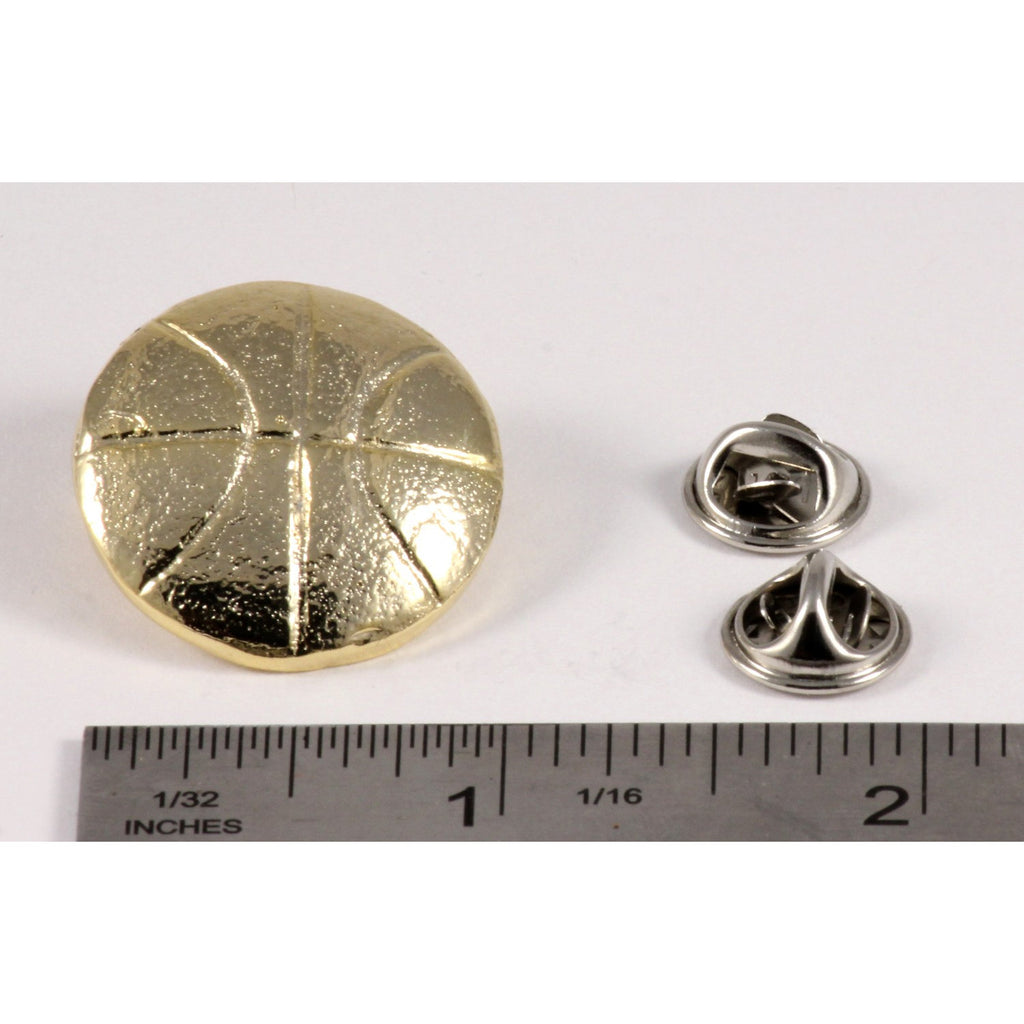 A handcrafted Basketball Pin next to a ruler, available for sale at Creativeartisan.com - the image offers a sense of scale