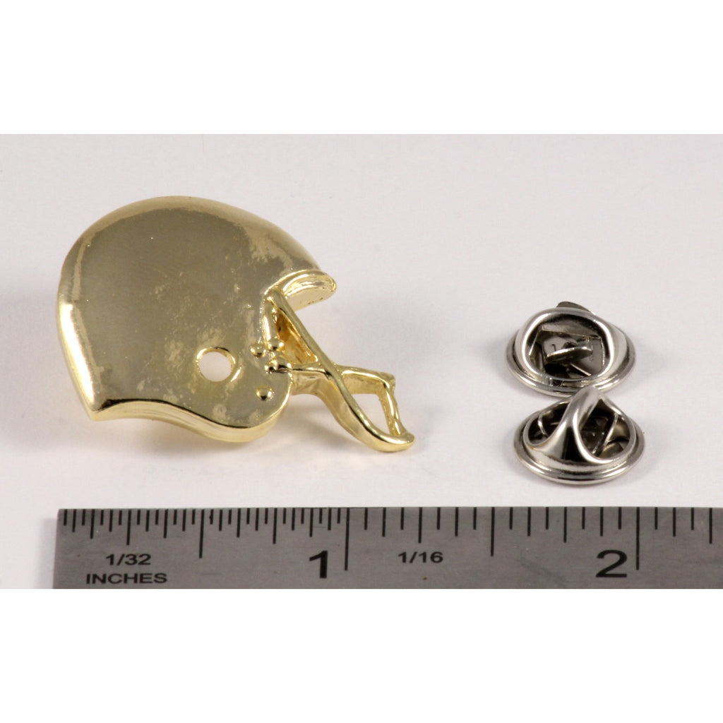A handcrafted Football Helmet Pin next to a ruler, available for sale at Creativeartisan.com - the image offers a sense of scale