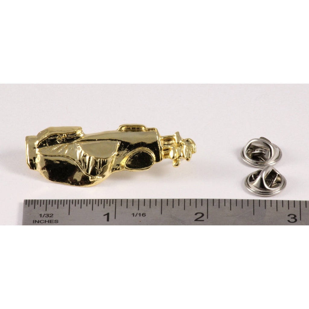 A handcrafted Golf Bag Pin next to a ruler, available for sale at Creativeartisan.com - the image offers a sense of scale