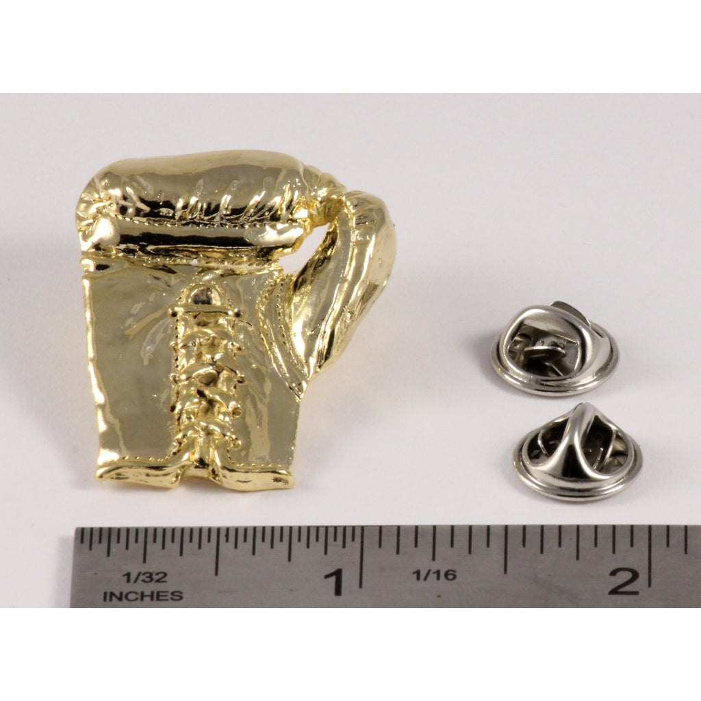A handcrafted Boxing Glove Pin next to a ruler, available for sale at Creativeartisan.com - the image offers a sense of scale