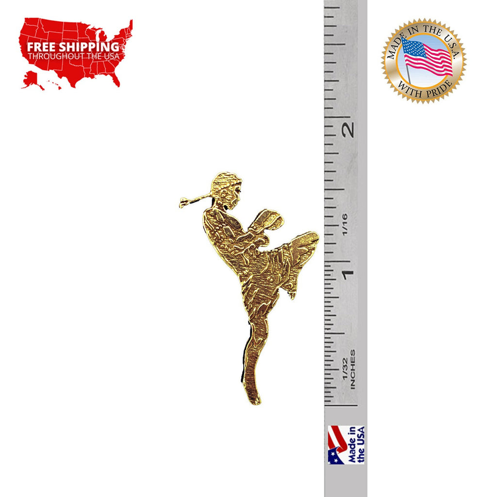 A handcrafted Muay Thai Fighter Pin next to a ruler, available for sale at Creativeartisan.com - the image offers a sense of scale