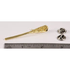 A handcrafted La Crosse Native Stick Pin next to a ruler, available for sale at Creativeartisan.com - the image offers a sense of scale