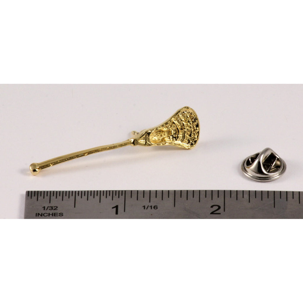 A handcrafted La Crosse Modern Stick Pin next to a ruler, available for sale at Creativeartisan.com - the image offers a sense of scale