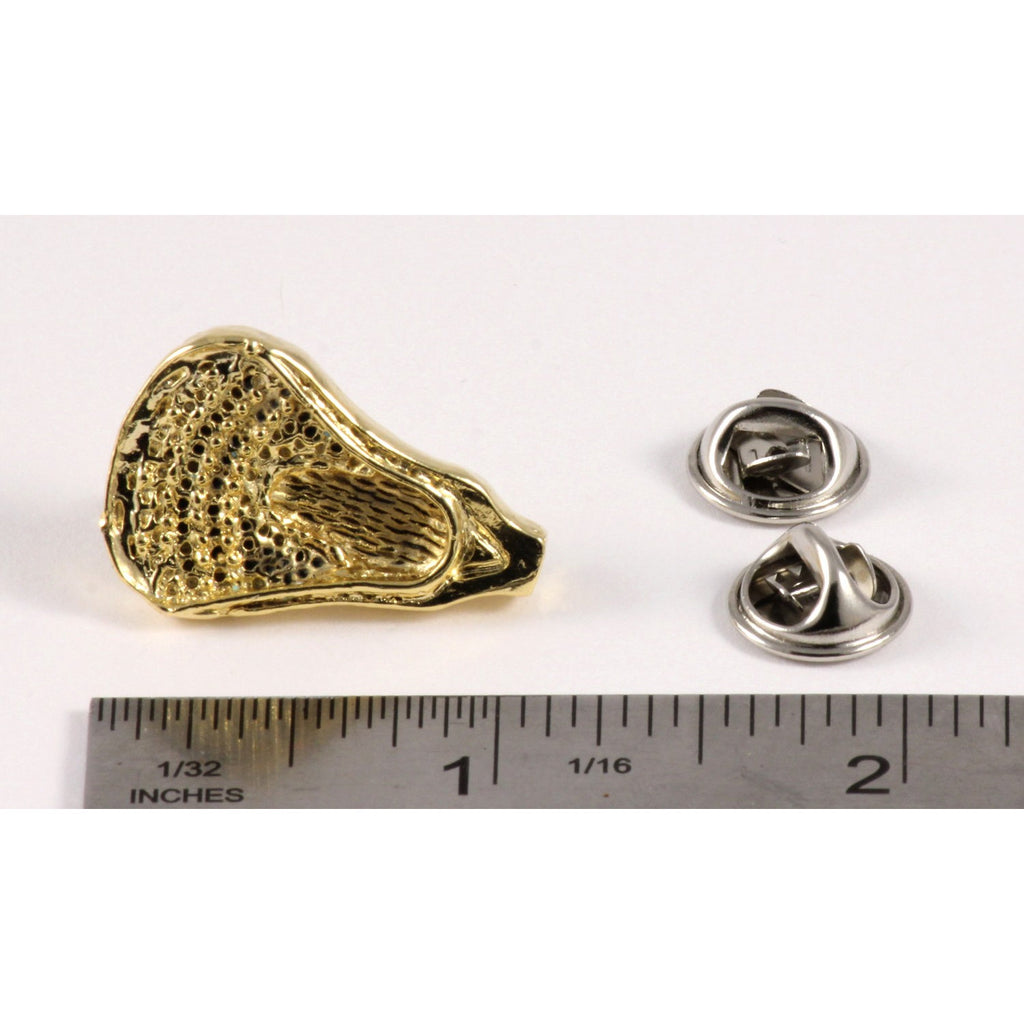 A handcrafted La Crosse Large Head Pin next to a ruler, available for sale at Creativeartisan.com - the image offers a sense of scale