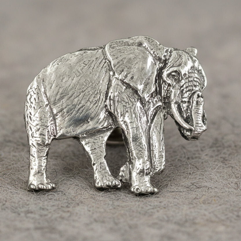 African Elephant Pin in Antique Pewter Finish